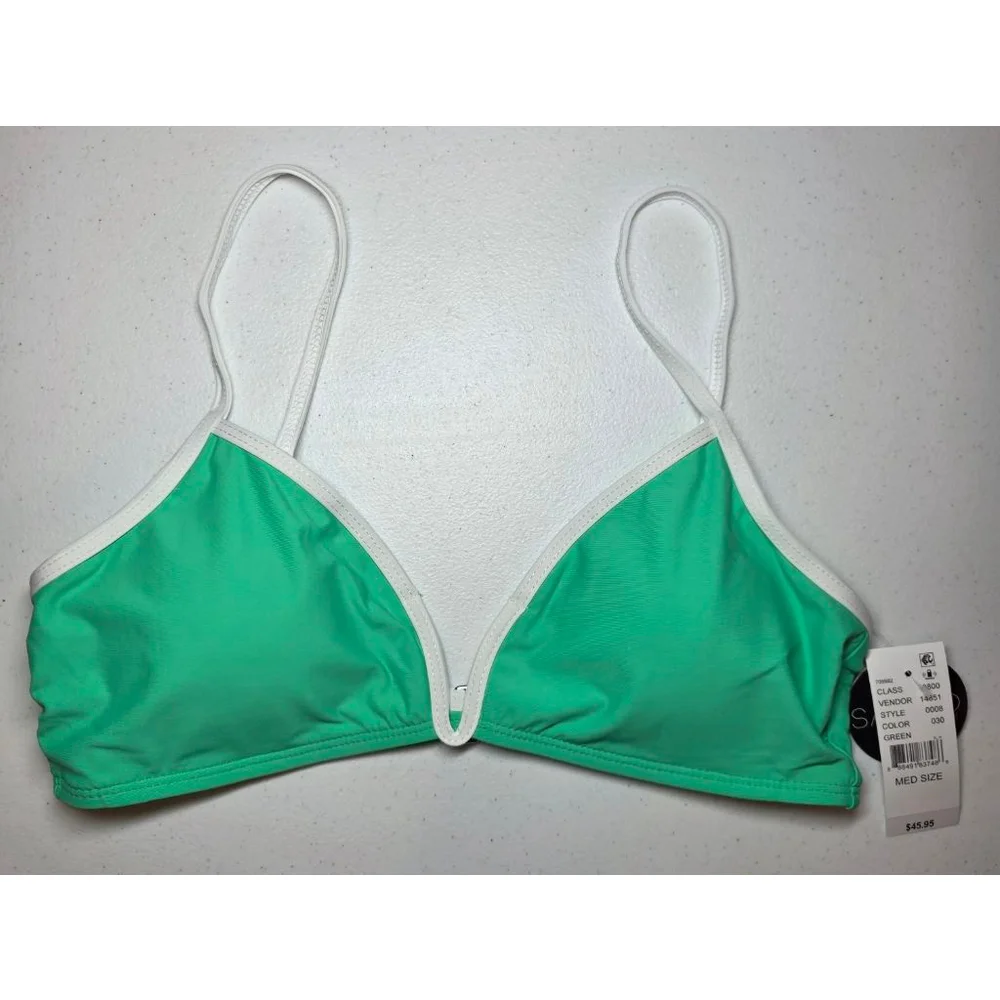 PacSun Salero Swim Mint Green Bikini Top NWT Medium Contrast Trim Y2K Resort